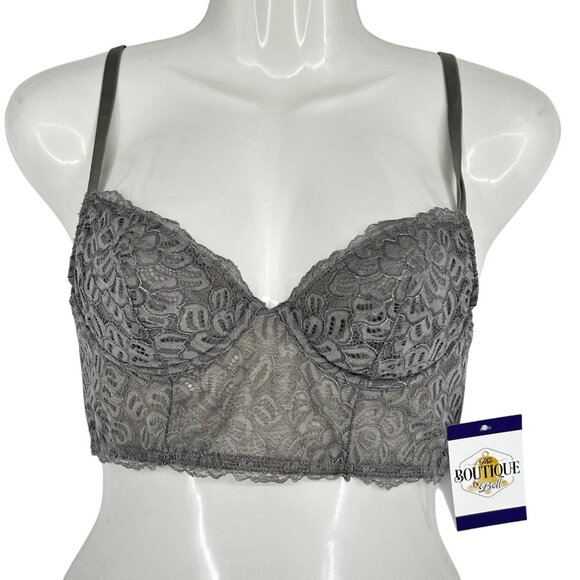 Cottagecore 34A Gray Lace Perfect Long Line Camisole Bra Top Underwire Bustier - Picture 1 of 13